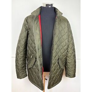 Barbour Quilted Zipfront Jacket Chelsea Quilt Sz XL Olive Green Day at the Races
